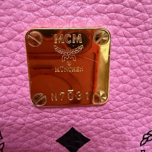 MCM Pink Visetos Mini Backpack Gold Hardware Authentic display picture 1